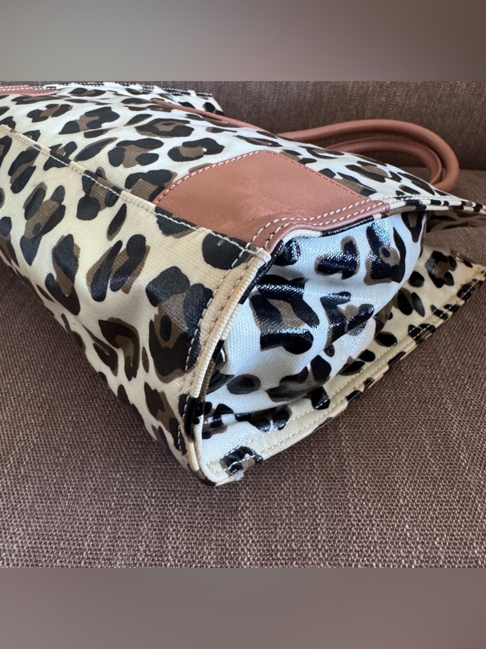 Tory Burch Leopard-Print Canvas Tote with Tan Leather Trim - Picture 7 of 12